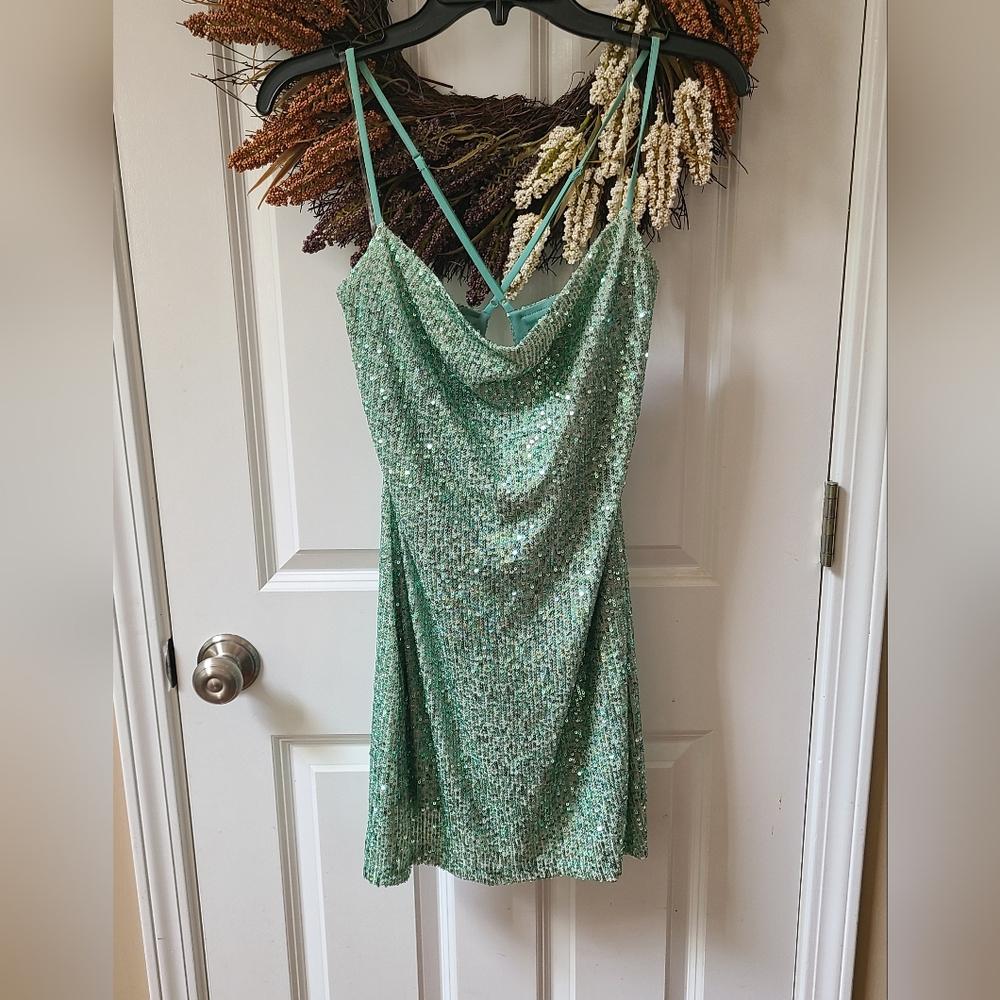 Speechless Blue Green Turquoise Sequin Dress Size Small Kohls